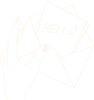illustration of a hand holding an open envelope with a paper sticking out that has the word "HELLO" written on it