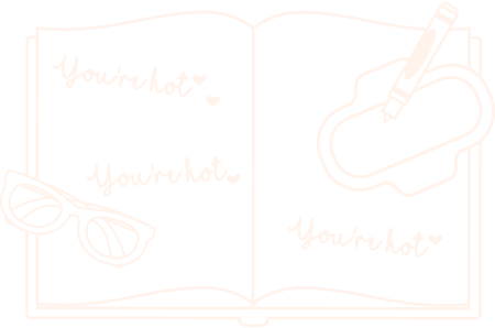 white illustration of an open book with the words "You're hot" written on the two visible pages